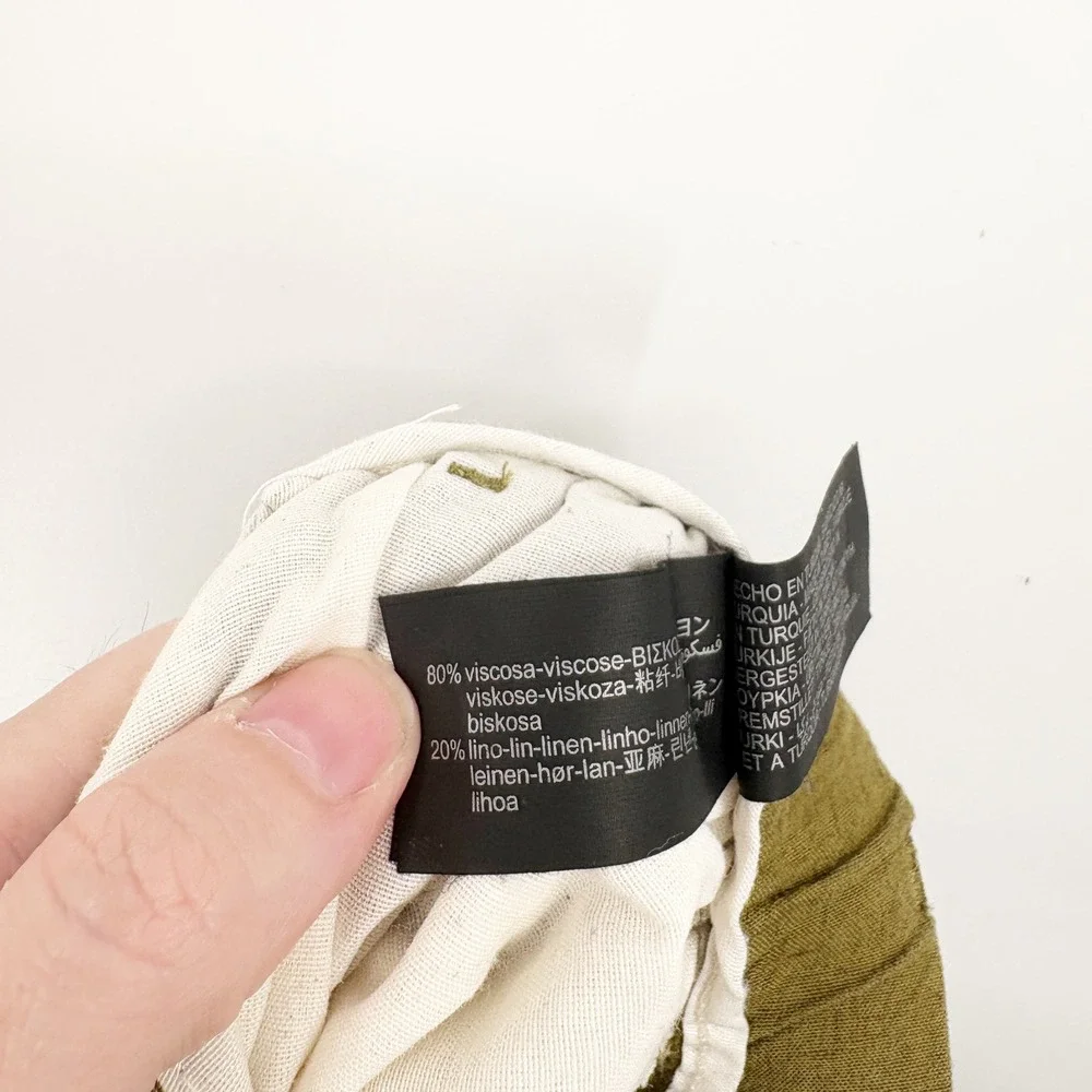 Zara Womens Olive Green Linen Blend Wide Leg Relaxed Boho Coastal Pants‎ Size XL